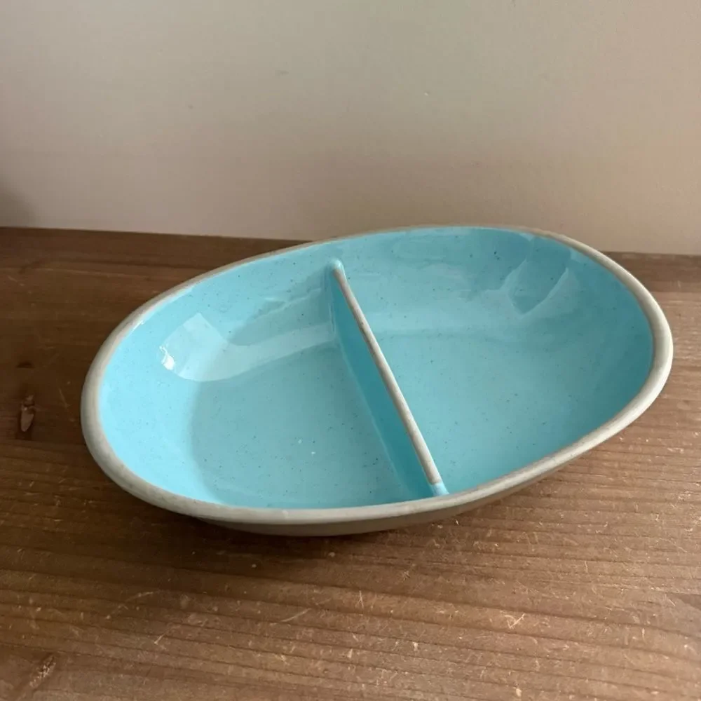 HARKERWARE blue stone china divided serving Dish ovenproof